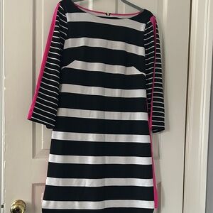 Eliza J Black and White Striped Dress with Pink Highlights